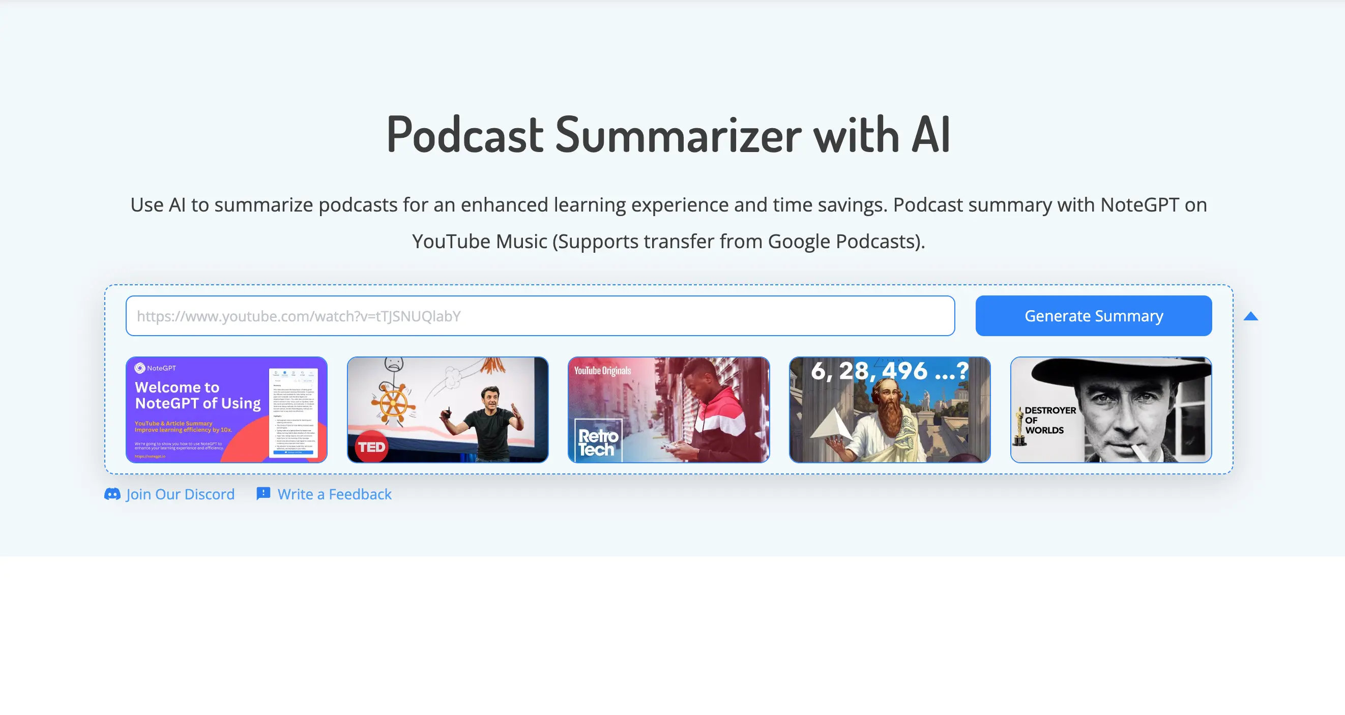 NoteGPT as a podcast summarizer