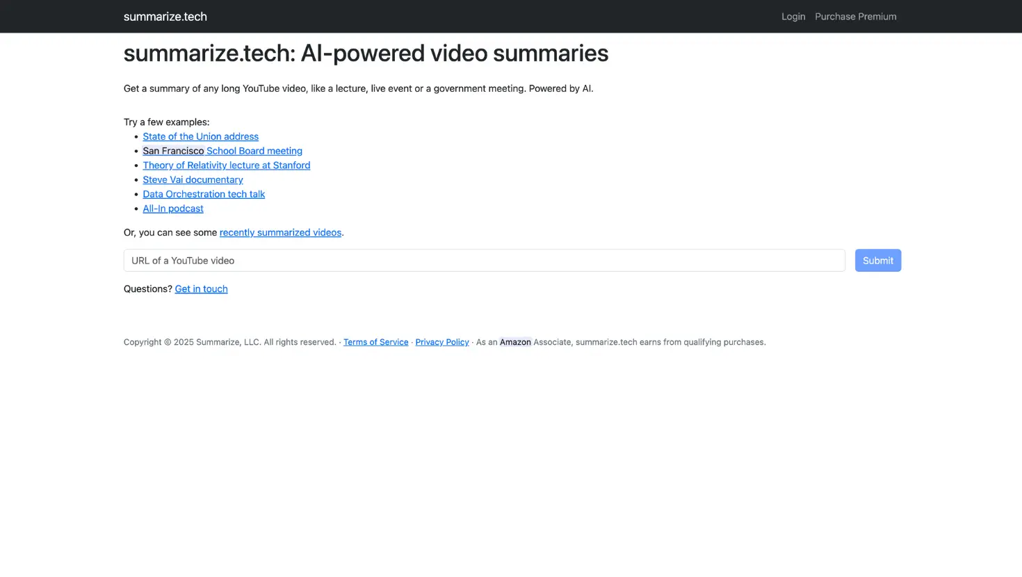 Summarize.tech as a podcast summarizer