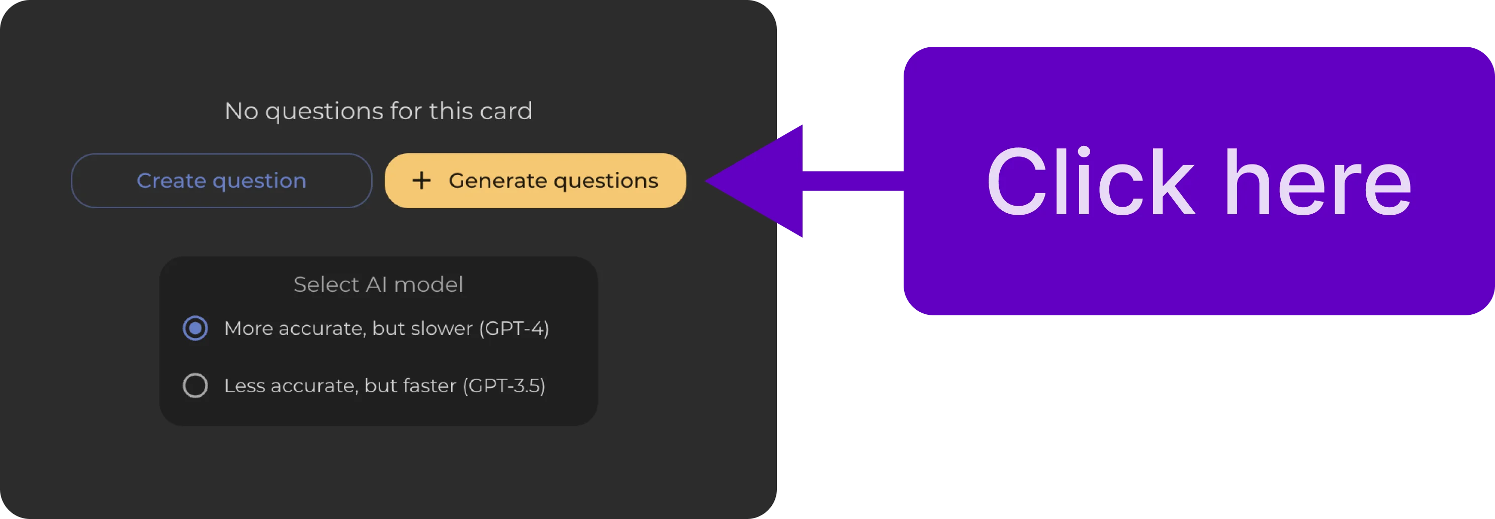 Showing button to generate active recall questions