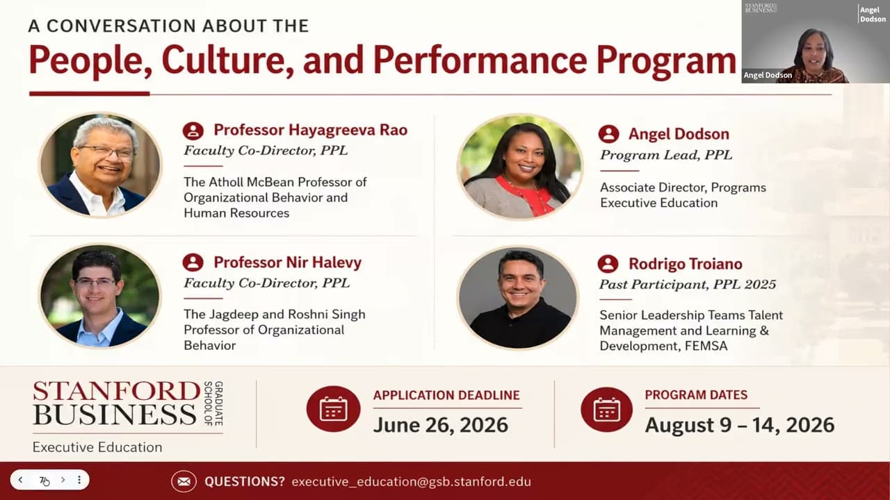 A Conversation with faculty about Stanford GSB's People, Culture, and Performance Program