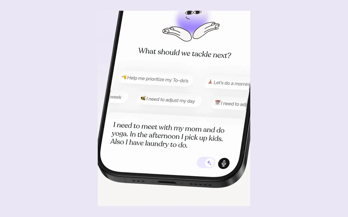 The Tiimo app asking what to tackle next and offering to break the day into steps