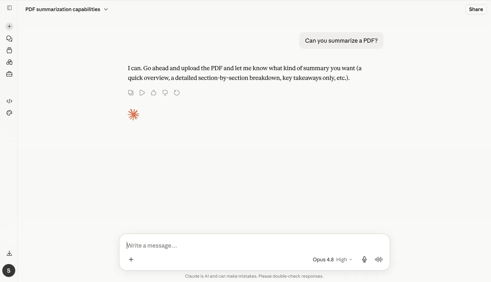 AI chatbot PDF summarizer with Claude summarizing a PDF in chat