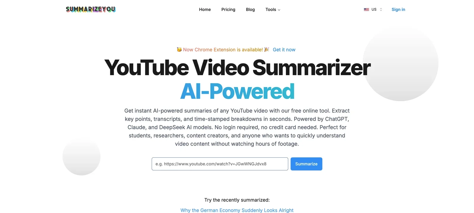 SummarizeYou YouTube transcript generator