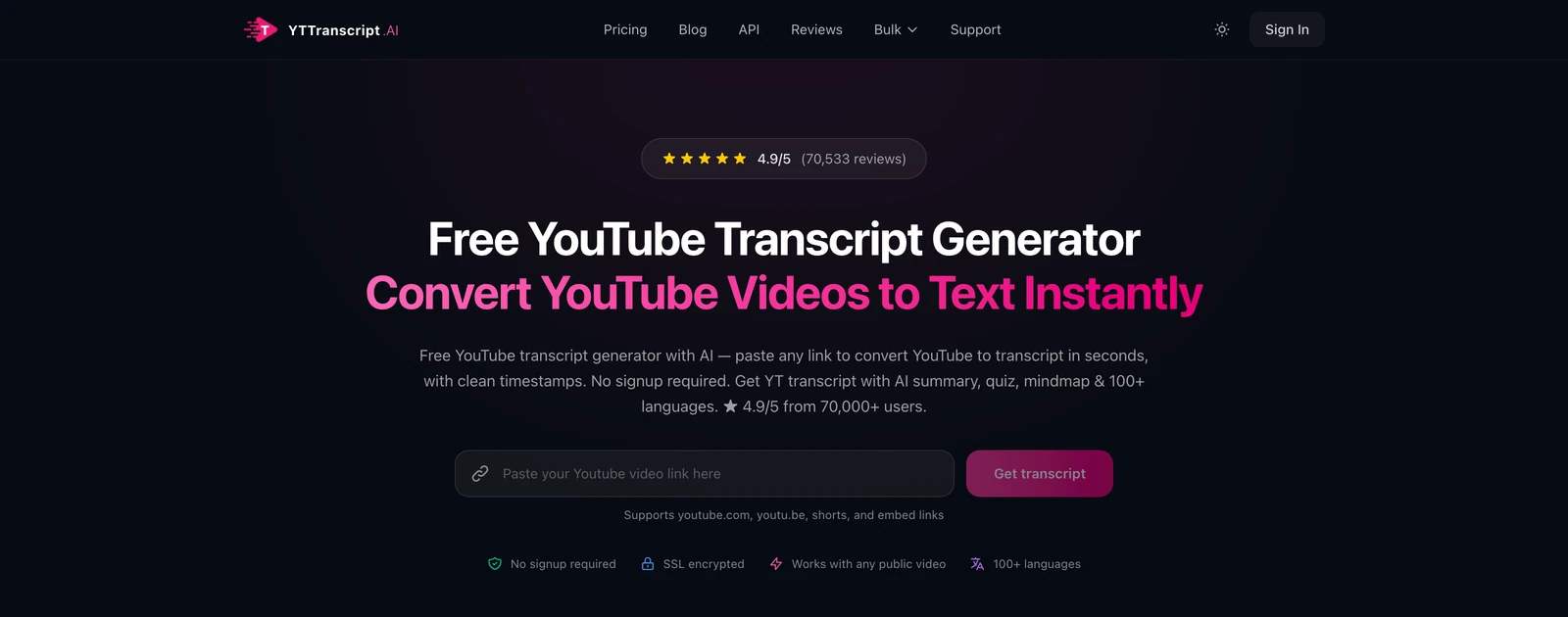 YTTranscript.AI YouTube transcript generator