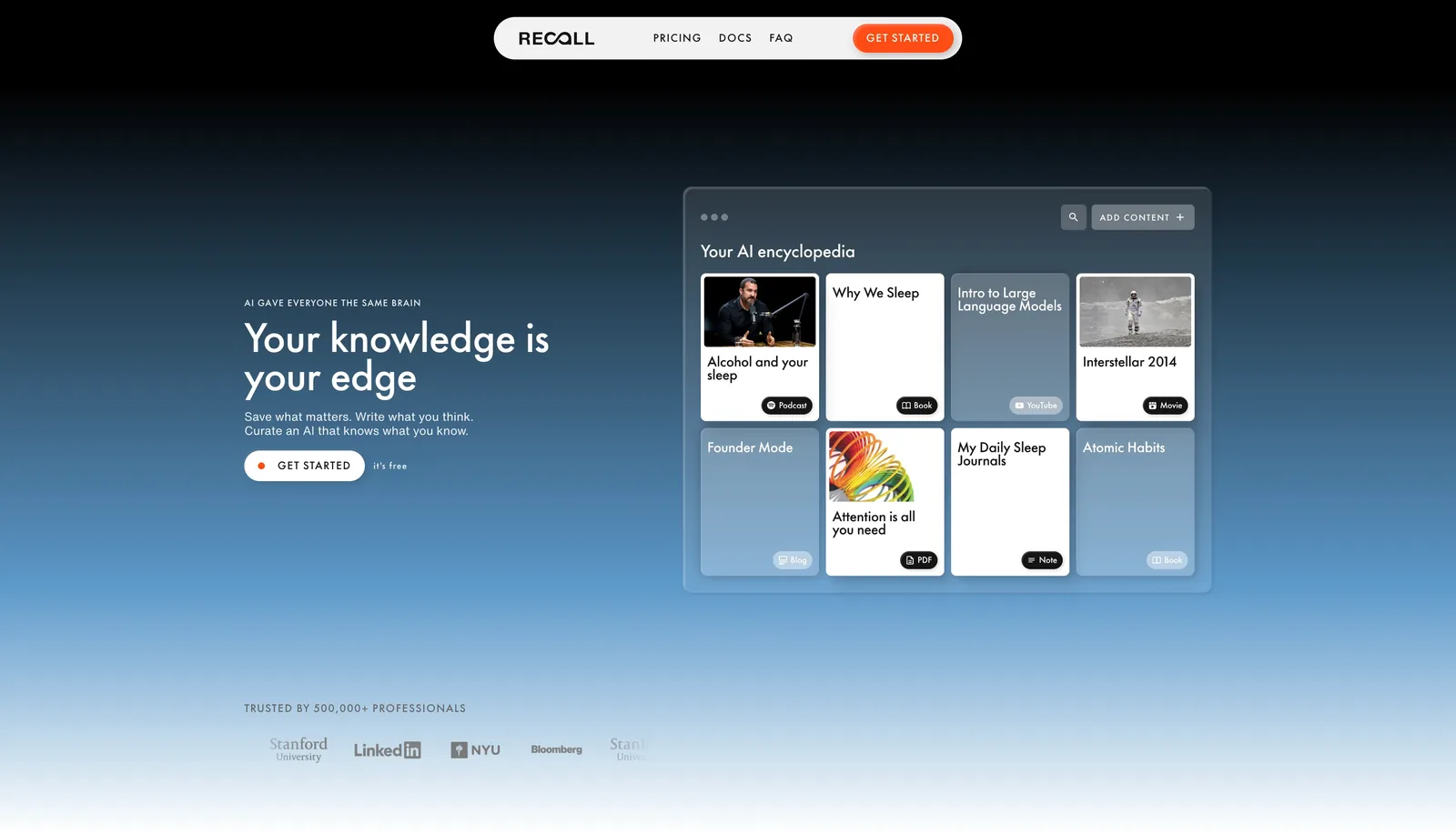 Recall YouTube video summarizer knowledge base
