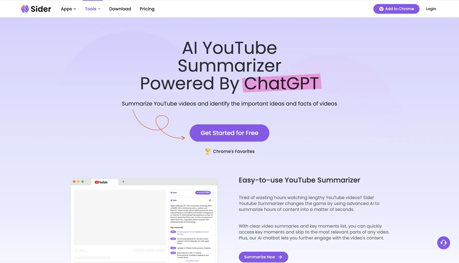 Sider AI YouTube video summarizer