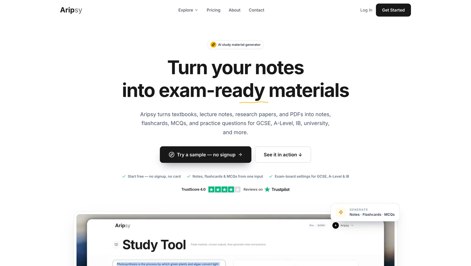 Aripsy AI study notes and flashcards