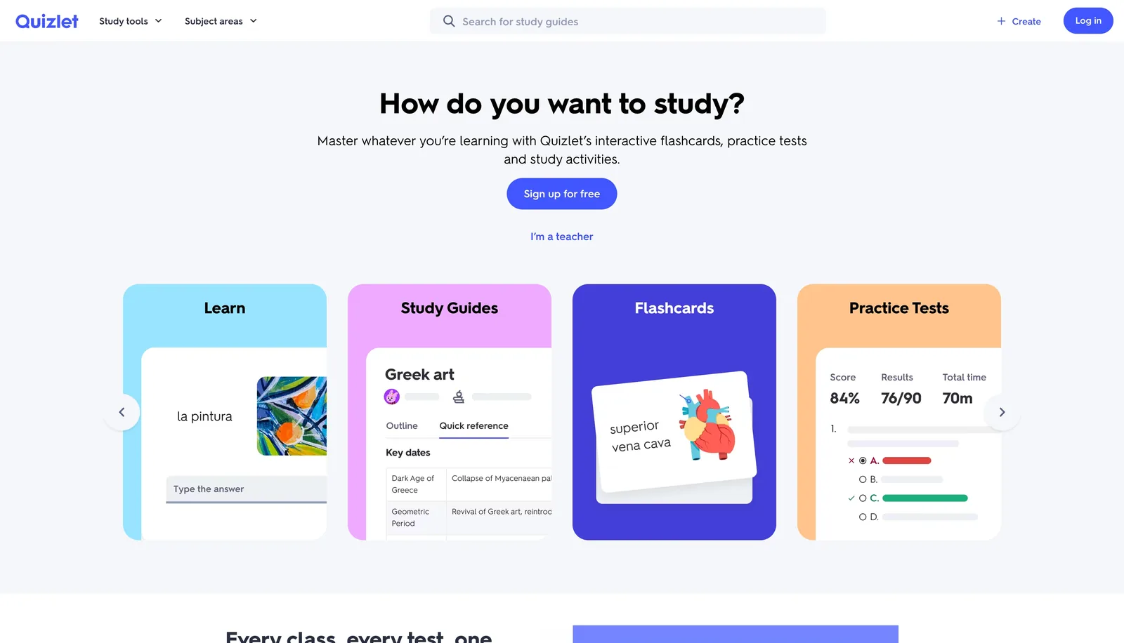Quizlet flashcards and study sets interface