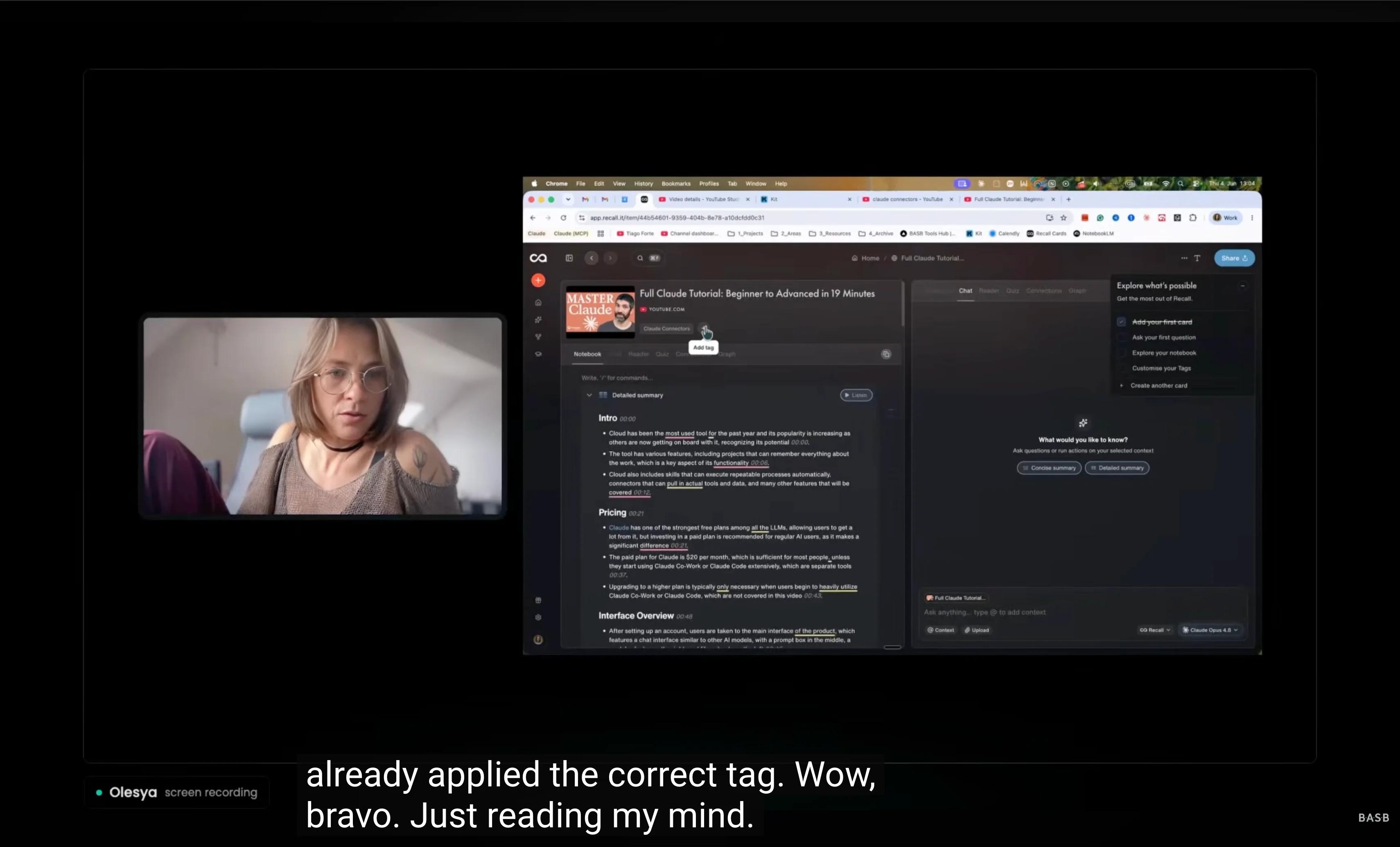 Tiago Forte team AI for research workflow: turning browser tabs into a research brief in Recall knowledge base