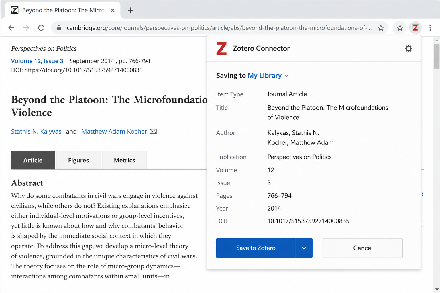 Zotero Connector Chrome extension for saving citations