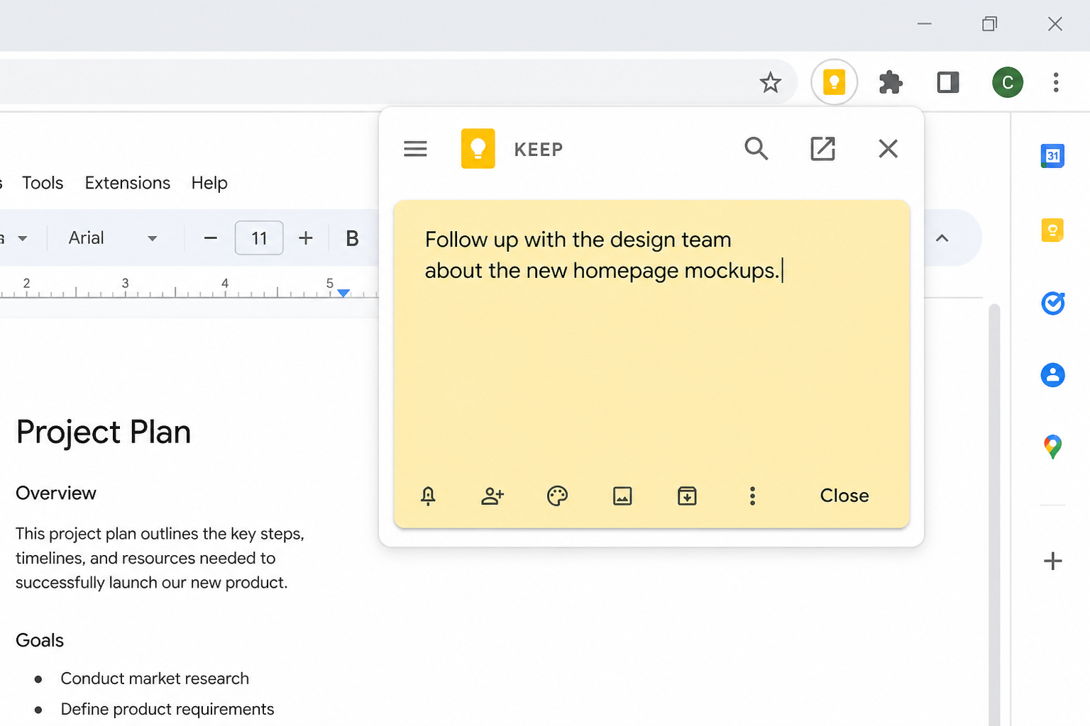 Google Keep Chrome extension for quick sticky notes