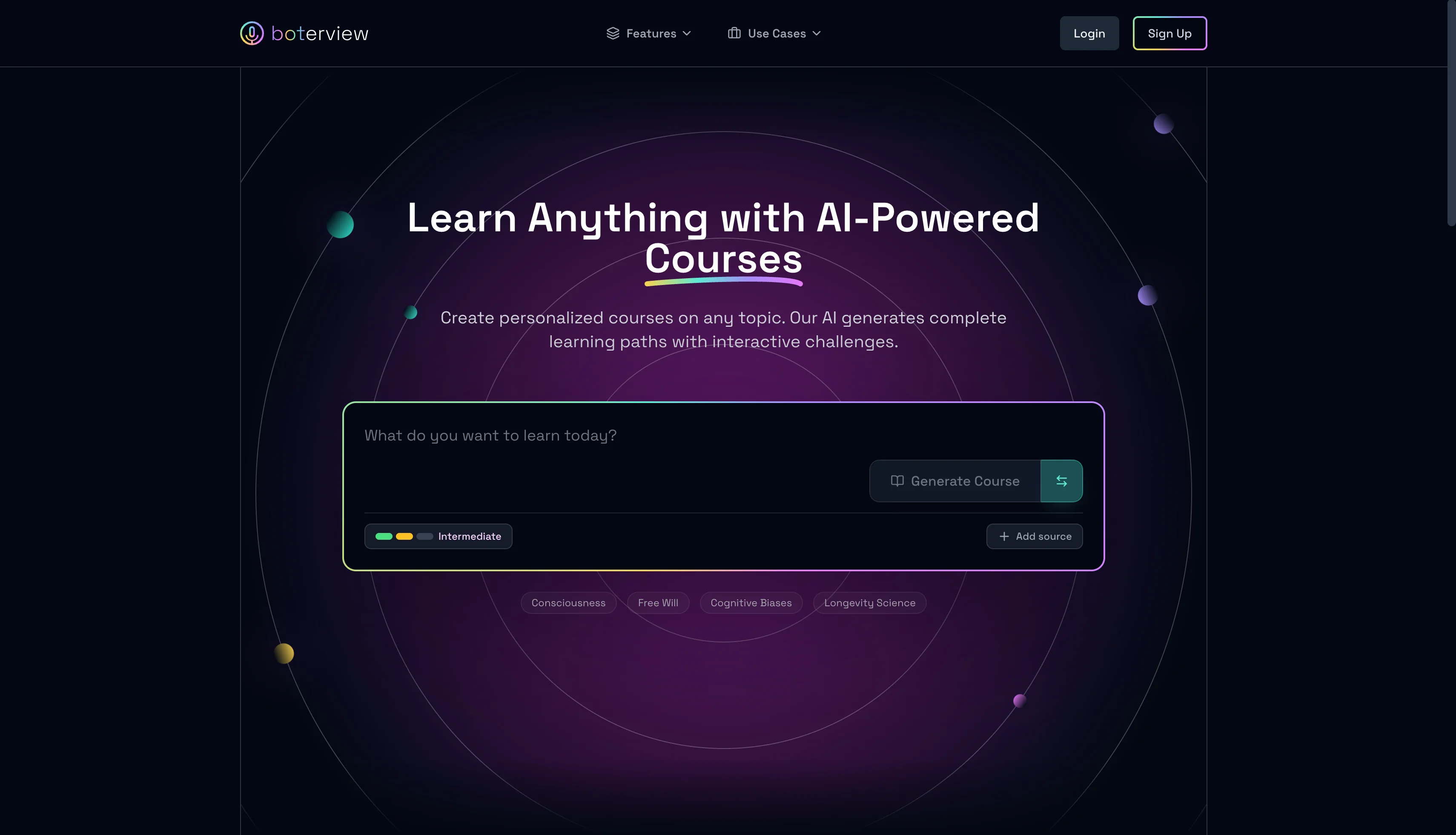 Boterview AI course generator for interactive learning with quizzes and challenges as a NotebookLM alternative