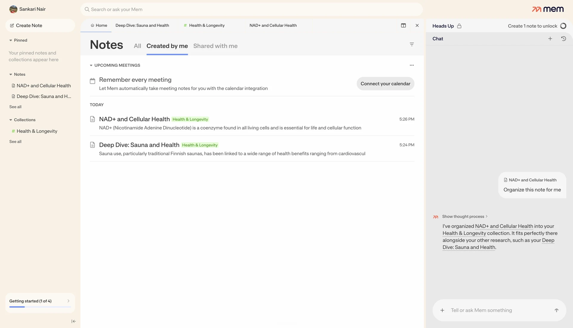 Mem AI notes app with calendar and meeting workflow as a NotebookLM alternative for work productivity