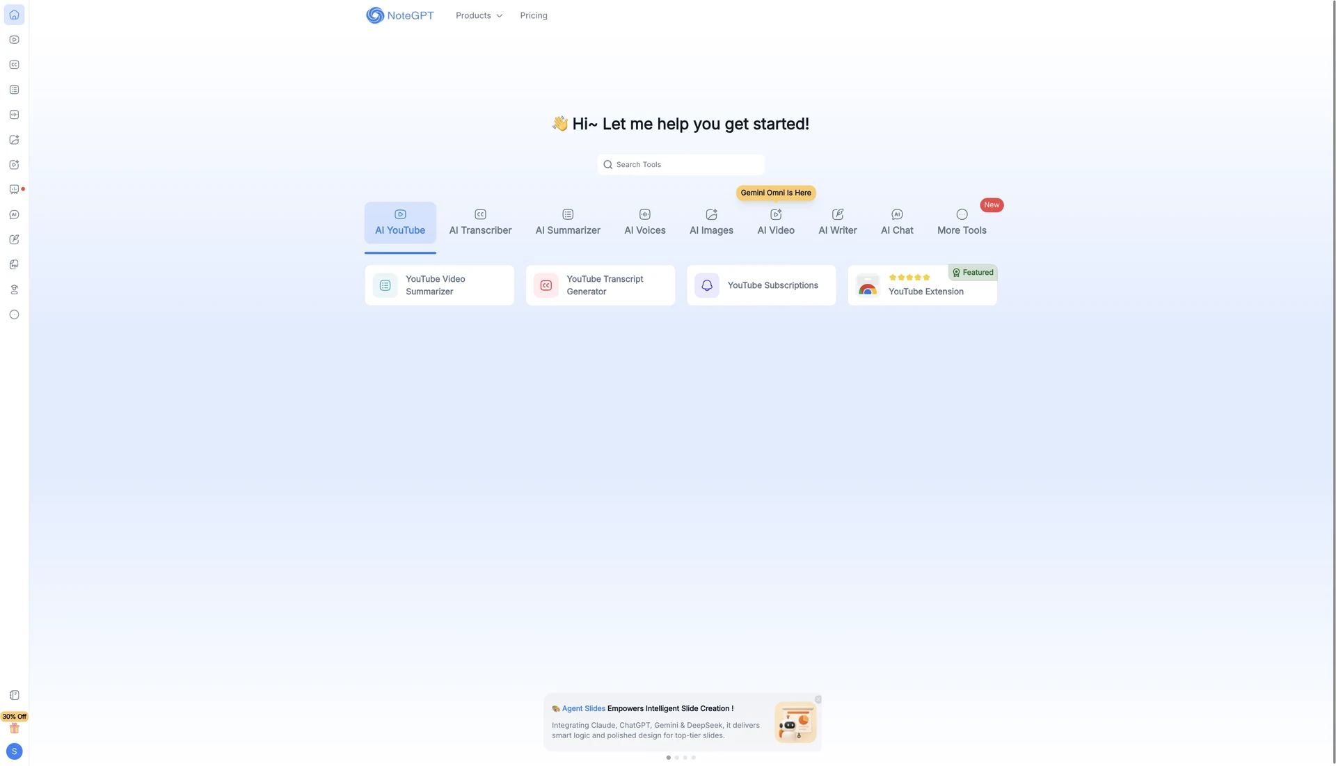 NoteGPT YouTube and video summarizer dashboard as a lightweight NotebookLM alternative