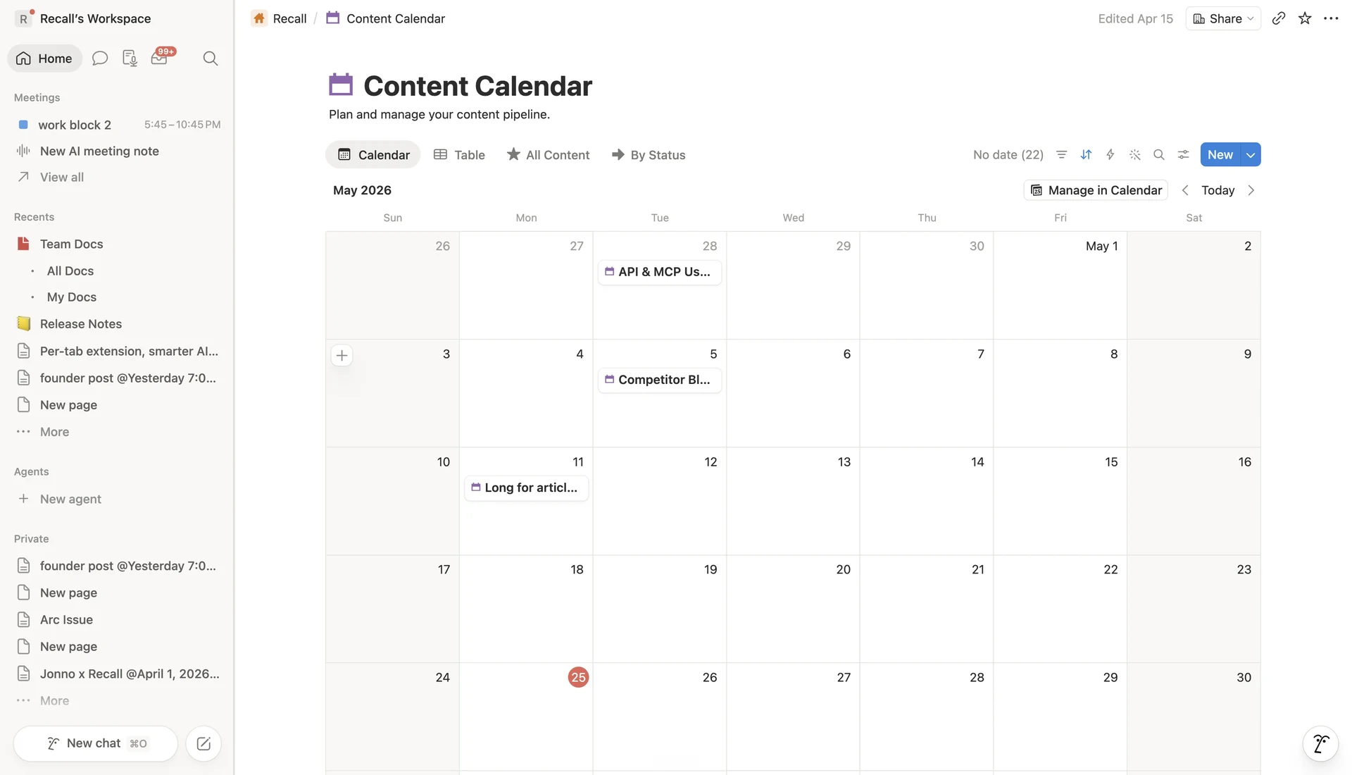 Notion team workspace and content calendar as a NotebookLM alternative for shared wikis and work docs