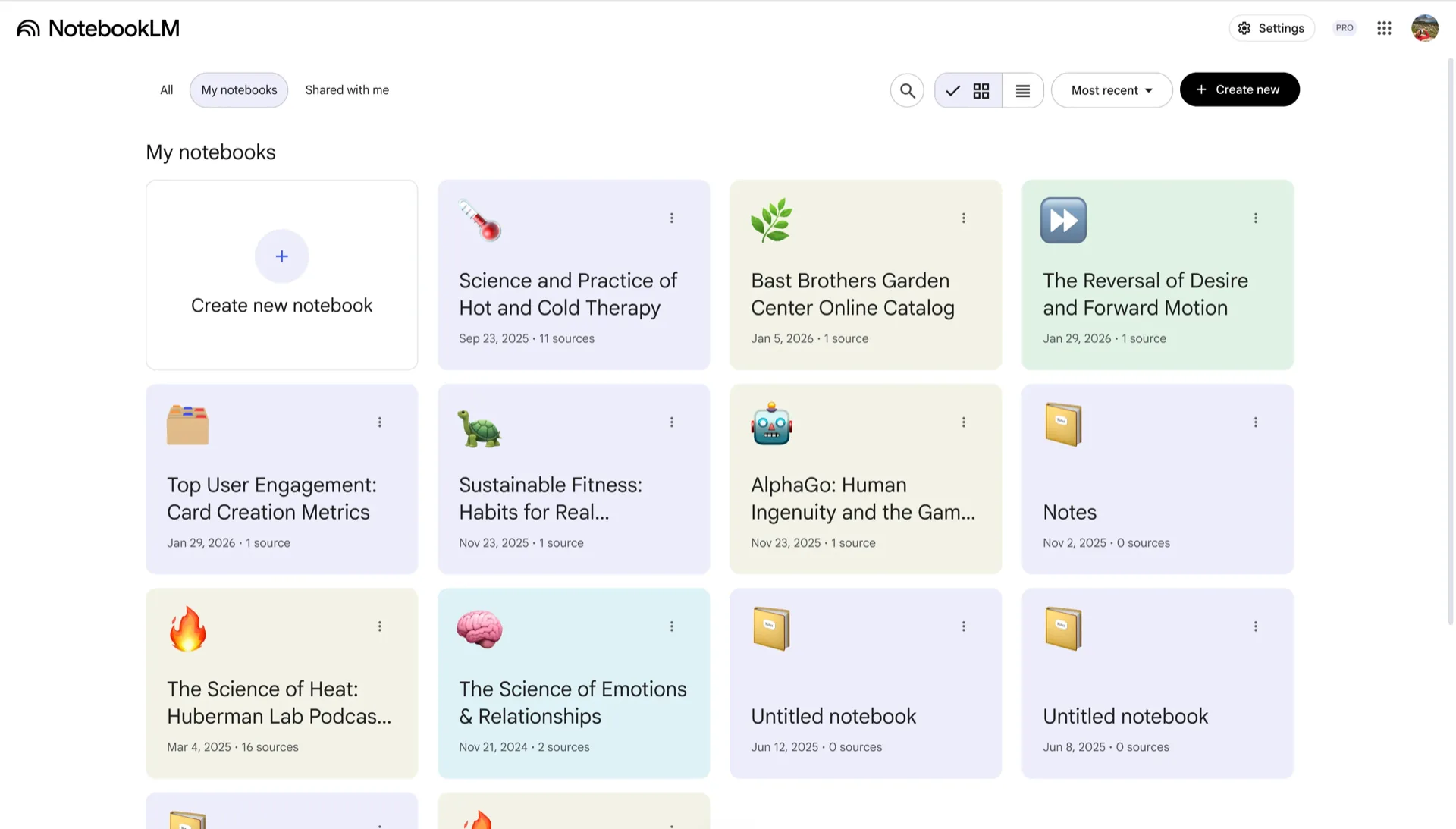 NotebookLM source-grounded research notebook for asking questions across selected sources