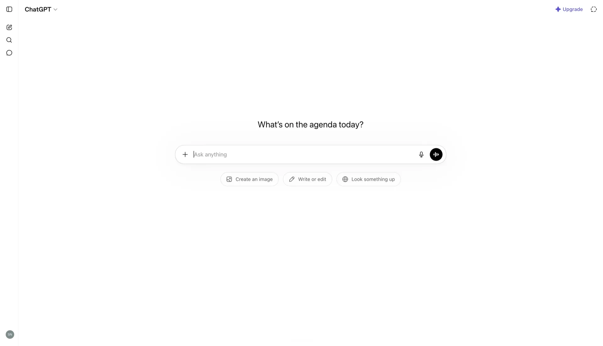 ChatGPT home screen, the general-purpose AI chatbot this ChatGPT alternative is compared against
