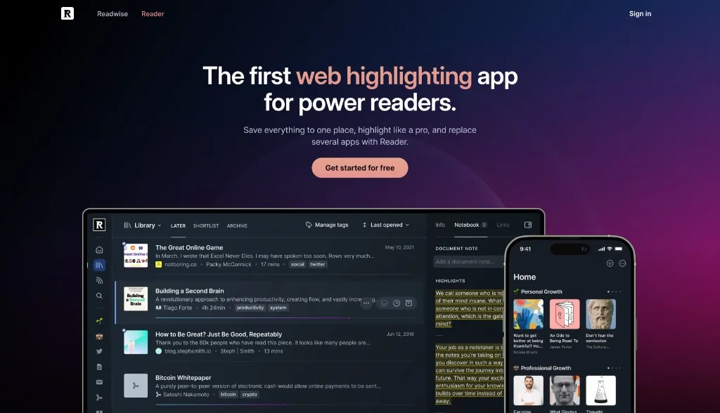 Reader by Readwise, the first web highlighting app for power readers