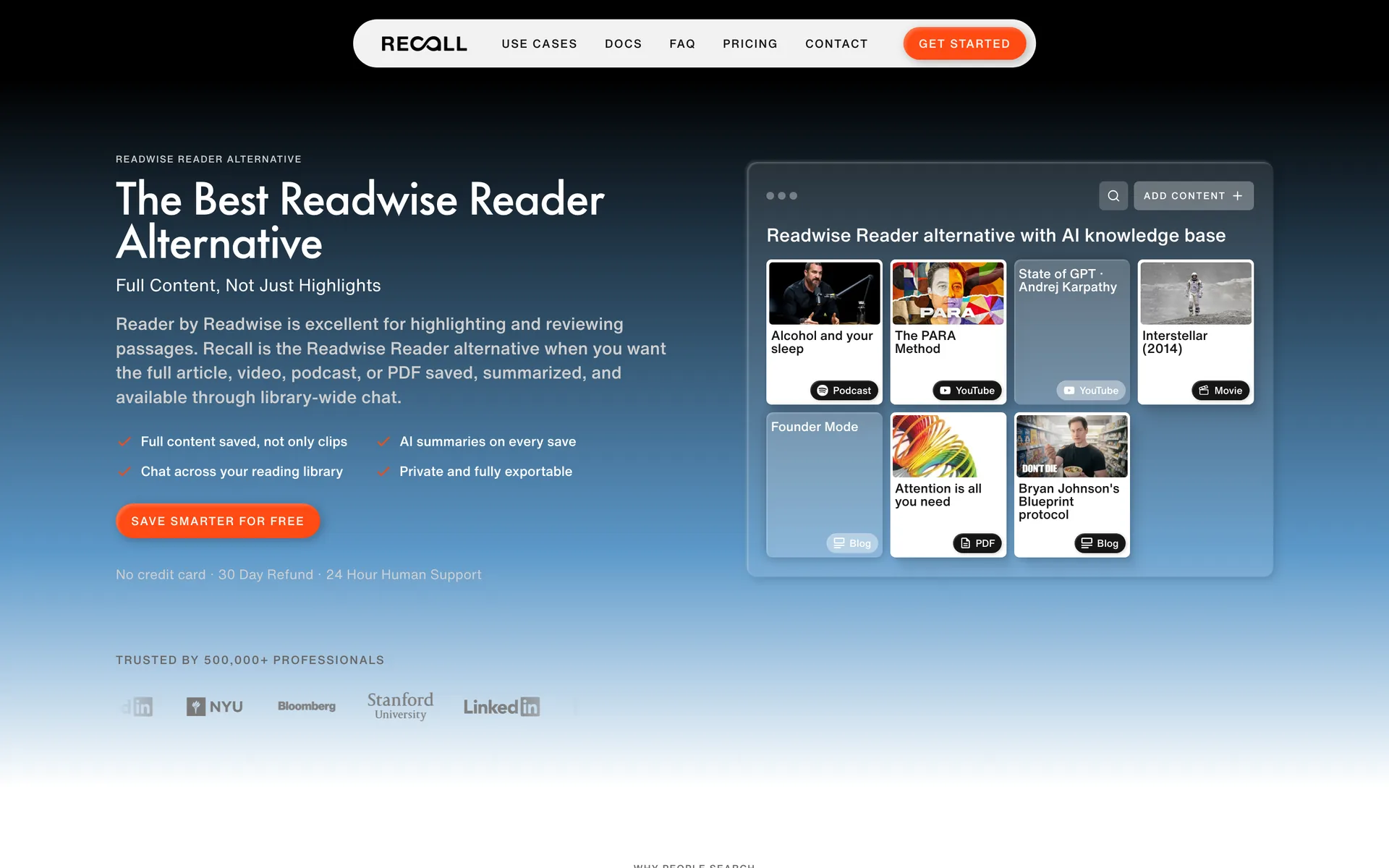 Recall as the best Readwise Reader alternative